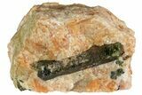 Apatite Crystal in Orange Calcite - Yates Mine, Quebec #152175-1